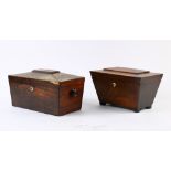 (lot of 2) English tea caddy group circa 1850, each of rectangular form, one executed in rosewood,
