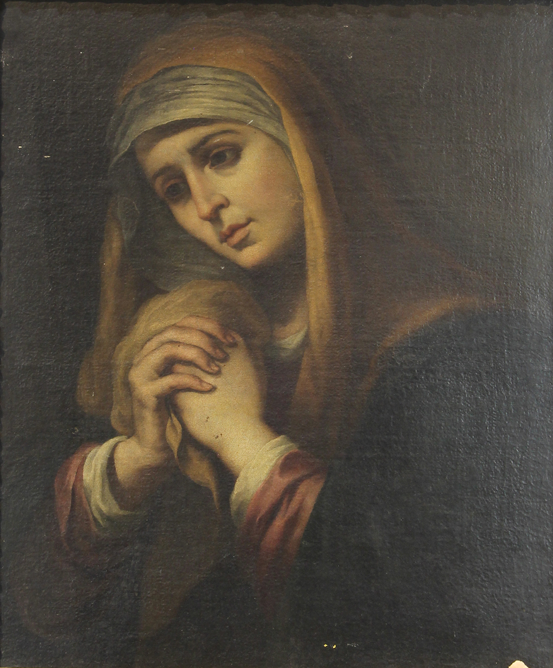 European School (19th century), Madonna, oil on canvas, unsigned, overall (with frame): 36.5"h x - Image 3 of 4