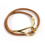 Hermes Jumbo Double Tour Bracelet, executed in brown leather with stainless steel