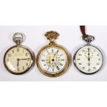 (Lot of 3) Metal pocket watches Including 1) metal hunting case pocket watch (cover is missing); 1