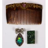 (Lot of 3) Assembled opal, jade, silver and metal jewelry items Including 1) assembled black opal,