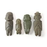 (lot of 4) Pre-Columbian Guerroro Mexico stone figural celts, the smoothest greenest being Pre-