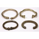 (Lot of 4) Tribal Indian metal jewelry Including 1) metal rope work cuff bracelet, measuring