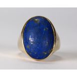 Lapis lazuli and 14k yellow gold ring Featuring (1) lapis lazuli cabochon, measuring approximately