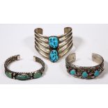 (Lot of 3) Turquoise, imitation turquoise, sterling silver and silver bracelets Including 1)