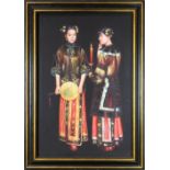 Chinese School (20th century), Two Ladies, oil on canvas, unsigned, overall (with frame): 42.5"h x