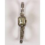 Lady's Girrard Perregaux diamond, 14k white gold and metal wristwatch Dial: square, black Arabic