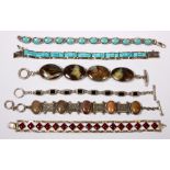 (Lot of 6) Multi-stone, imitation turquoise, resin and sterling silver bracelet Including 1)