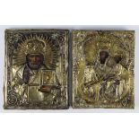 (lot of 2) Russian okald icons, consisting of one depicting Christ Pantocrator, together with one