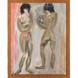 Bay Area Figurative School (20th century), Two Nude Figures, oil on artist board, unsigned,