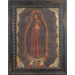 Spanish Colonial School (19th century), Madonna, oil on canvas, unsigned, overall (with frame): 18.