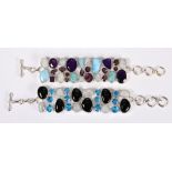 (Lot of 2) Multi-stone and silver bracelet Including 1) larimar, moonstone, amethyst and silver,