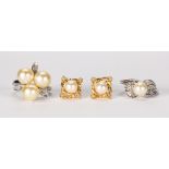 (Lot of 3) Cultured pearl, diamond and gold jewelry Including 1) cultured pearl, diamond and 14k