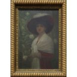 Russian School (20th Century), Portrait of a Lady, oil on board, unsigned, overall (with frame):