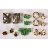 (Lot of 8) Multi-stone, yellow gold, sterling silver, and metal jewelry Including 2) pairs of mabe