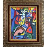 Brent Baciocco (American, 20th century), Cubist Portrait, mixed media on board, artist name verso,