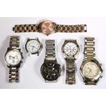 (Lot of 6) Metal wristwatches Including 1) Michael Kors metal wristwatch; 1) Guess two-tone metal