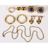 (Lot of 6) Lapis lazuli, yellow gold jewelry Including 1) pair of lapis lazuli, 14k yellow gold