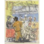 Fikret Mualla (French/Turkish, 1903-1967), Cafe Scene with Figures, mixed media on paper, signed