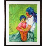 Mother and Child, 1979, oil on canvas, signed "Sena Lazcano" and dated lower right, overall (with