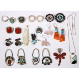 (Lot of 22) Native American multi-stone, sterling silver, silver, metal jewelry and items