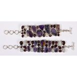 (Lot of 2) Multi-stone and silver bracelets Including 1) charoite, cultured pearl, amethyst and