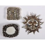 (Lot of 3) Sterling silver and silver jewelry Including 1) Gisela Kriszlo sterling silver sun