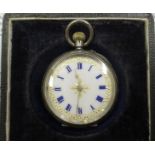 A continental 935 silver cased fob watch with enamel dial