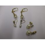 3 pairs of gold and pearl earrings