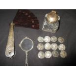 A parcel of art nouveau silver items to include a set of 12 buttons