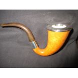 A Calabash gourd silver mounted pipe, hallmarked Chester 1935-36