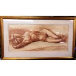 A framed pastel recumbent nude portrait by leading Scottish artist Alan Sutherland