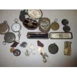 A small parcel of interesting collectables to include silver pocket watches and a gold stick pin