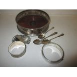 A small parcel of silver items to include a bottle coaster