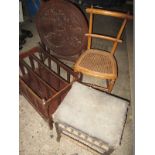 A Canterbury, chair, piano stool and a small table