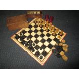 A vintage Staunton chess set and other board game items