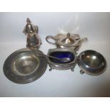 A silver cruet set and pin tray, approx. weight 150g