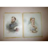 2 hand painted glass panels by Fredrick Sargent, portraits of Viscount Mervyn Wingfield & Lady Julia