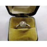 A platinum diamond solitaire ring the stone being approx .75ct