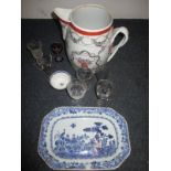 A parcel of 19th century glass, a Sampson jug and a Chinese tea bowl