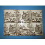 Six 19th century classical scene wash stand tiles