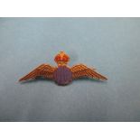 A 9ct gold and enamel RAF lapel sweetheart brooch