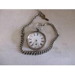 A continental 935 silver cased pocket watch with a sterling silver Albert chain