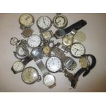 A quantity of vintage pocket and wristwatches