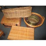 A quantity of vintage wicker baskets and a metal coal box