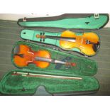 2 vintage boxed violins