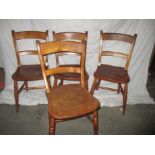 A set of 4 Victorian elm seated country house chairs