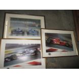3 Vintage F1 motor racing prints, signed to mount by artist
