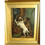 Oil on canvas “Safe quarters” “Terriers Ratting” signed Charles Dudley, provenance Cambridge auction