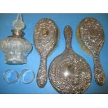 A silver backed dressing table brush and mirror set and other silver items